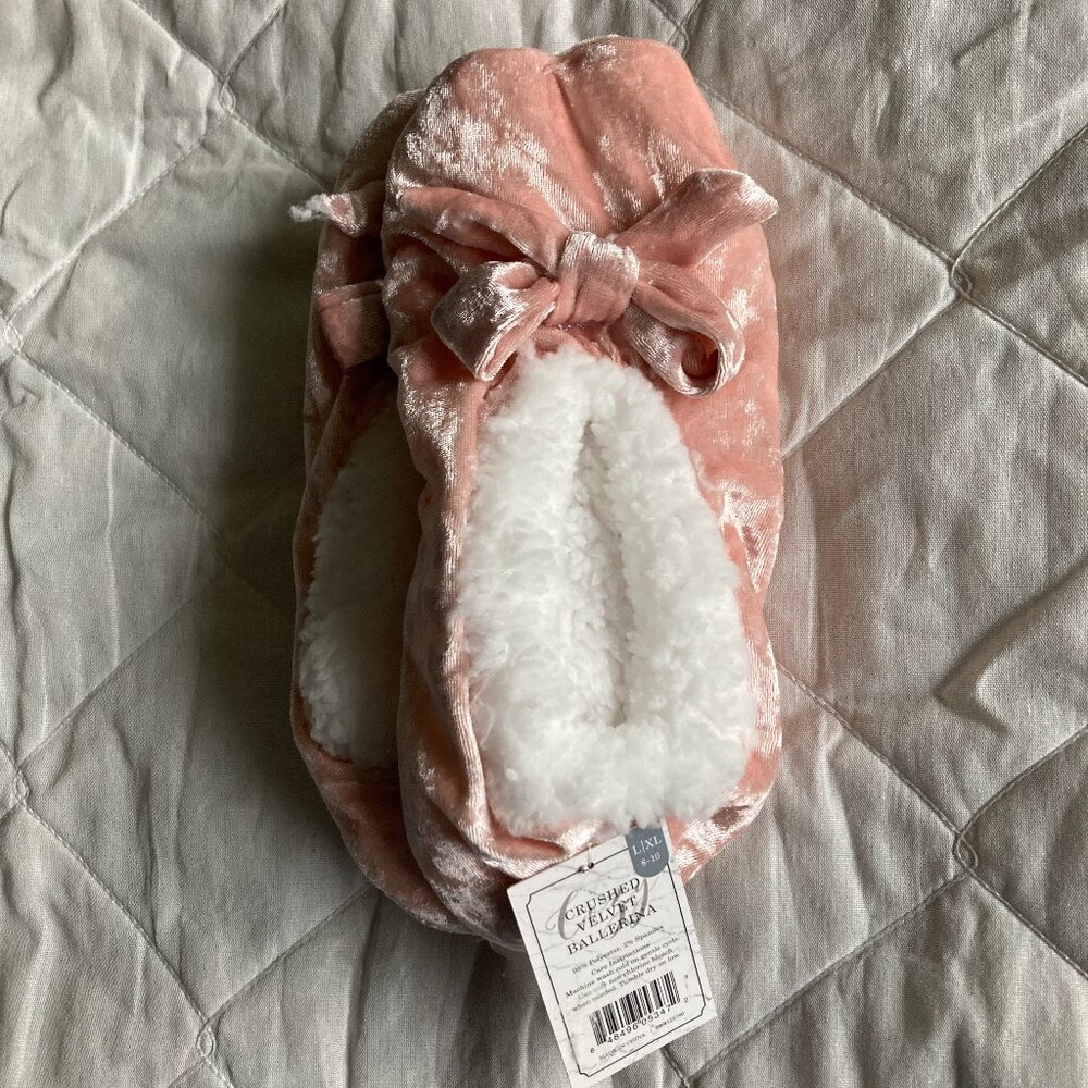 Crushed Velvet Ballerina Slippers -Pink- NWT